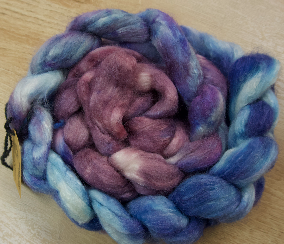 Hand Dyed Roving - Polwarth & Silk - 4oz braid (NY)